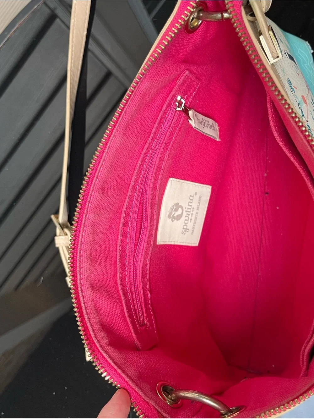 Spartina 449 Coastal Map Crossbody Purse in Pink and Cream with Teal Accents